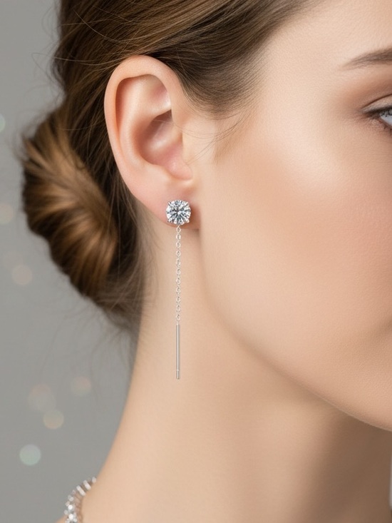 Amy Bee Jewelry Jewelry - S925 Sterling Silver CZ Water drop threader earrings. New.